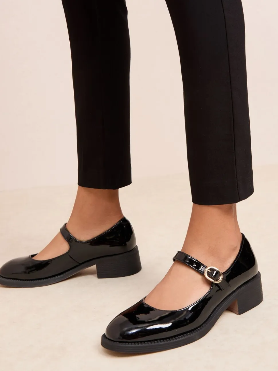 Friends Like These Low Block Heel Buckle Patent Faux Leather Maryjane Shoes