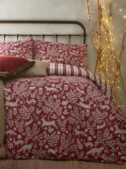 Furn Kerstmis Scandi Woodland 100% geborsteld katoenen Dekbedovertrek- en kussensloop Set