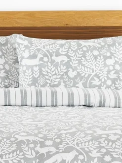 Furn Kerstmis Scandi Woodland 100% geborsteld katoenen Dekbedovertrek- en kussensloop Set