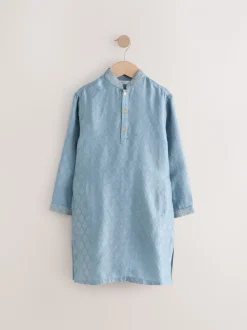 Geborduurde blauwe bladeren - Eid Koerta (3mnd -16jr)