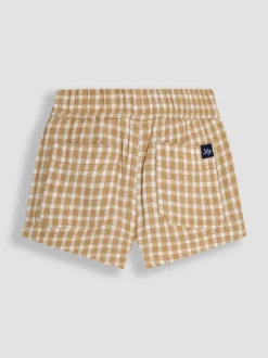 Gedempte Bruine Ruit - JoJo Maman Bébé 100% katoenen short met textuur en geruit patroon