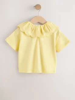 Geel - Short Sleeve Broderie Collar Top (3mths-7yrs)