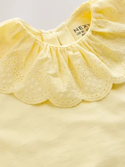 Geel - Short Sleeve Broderie Collar Top (3mths-7yrs)