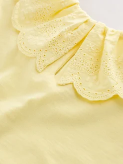 Geel - Short Sleeve Broderie Collar Top (3mths-7yrs)