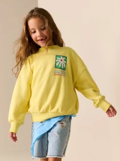 Geel met bloem - Sweatshirt (3 - 16 jr)
