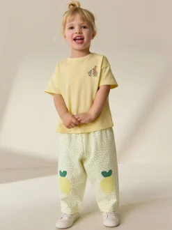 Geel met citroenenprint - Embellished Barrel Trousers (3mths-7yrs)