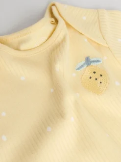 Geel met citroenenprint - 5 Babyrompertjes met korte mouwen