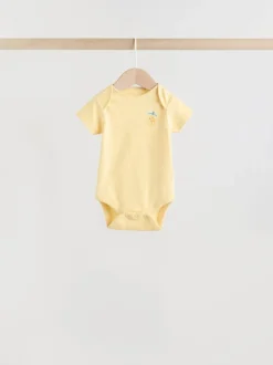 Geel met citroenenprint - 5 Babyrompertjes met korte mouwen