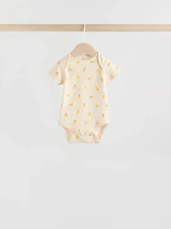 Geel met citroenenprint - 5 Babyrompertjes met korte mouwen