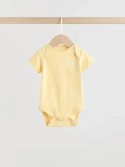 Geel met citroenenprint - 5 Babyrompertjes met korte mouwen