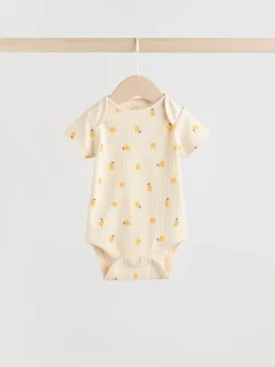 Geel met citroenenprint - 5 Babyrompertjes met korte mouwen