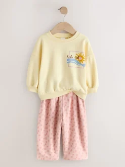 Geel met dierenprint - Set van sweatshirt en joggingbroek met rechte wijde pijpen (3mnd -7jr)