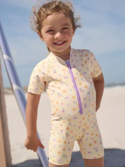 Geel met fijne gingham-ruit - Zonbeschermend badpak (3 mnd-10 jr)