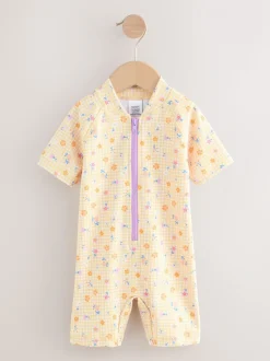 Geel met fijne gingham-ruit - Zonbeschermend badpak (3 mnd-10 jr)