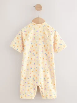 Geel met fijne gingham-ruit - Zonbeschermend badpak (3 mnd-10 jr)