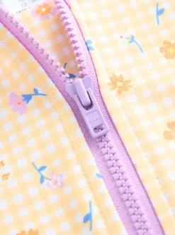 Geel met fijne gingham-ruit - Zonbeschermend badpak (3 mnd-10 jr)