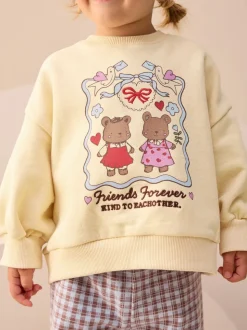Geel met gingham beren - Set van sweatshirt en broek met wijde pijpen (3mnd -7jr)