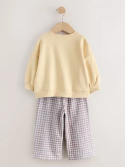 Geel met gingham beren - Set van sweatshirt en broek met wijde pijpen (3mnd -7jr)