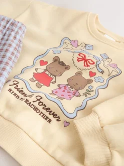 Geel met gingham beren - Set van sweatshirt en broek met wijde pijpen (3mnd -7jr)