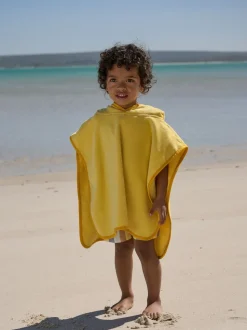 Geel met leeuwprint - Towelling Poncho (9mths-6yrs)
