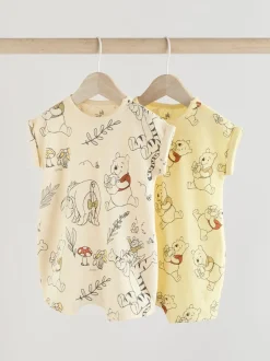 Geel/wit - 2 Pack Printed Winnie The Pooh Baby Rompers