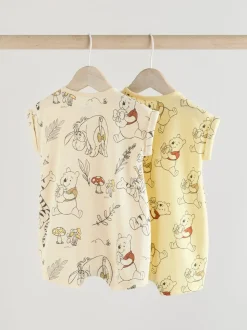Geel/wit - 2 Pack Printed Winnie The Pooh Baby Rompers