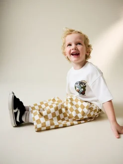 Geel/wit geblokt - Wijde broek met elastische taille (3mnd-7jr)