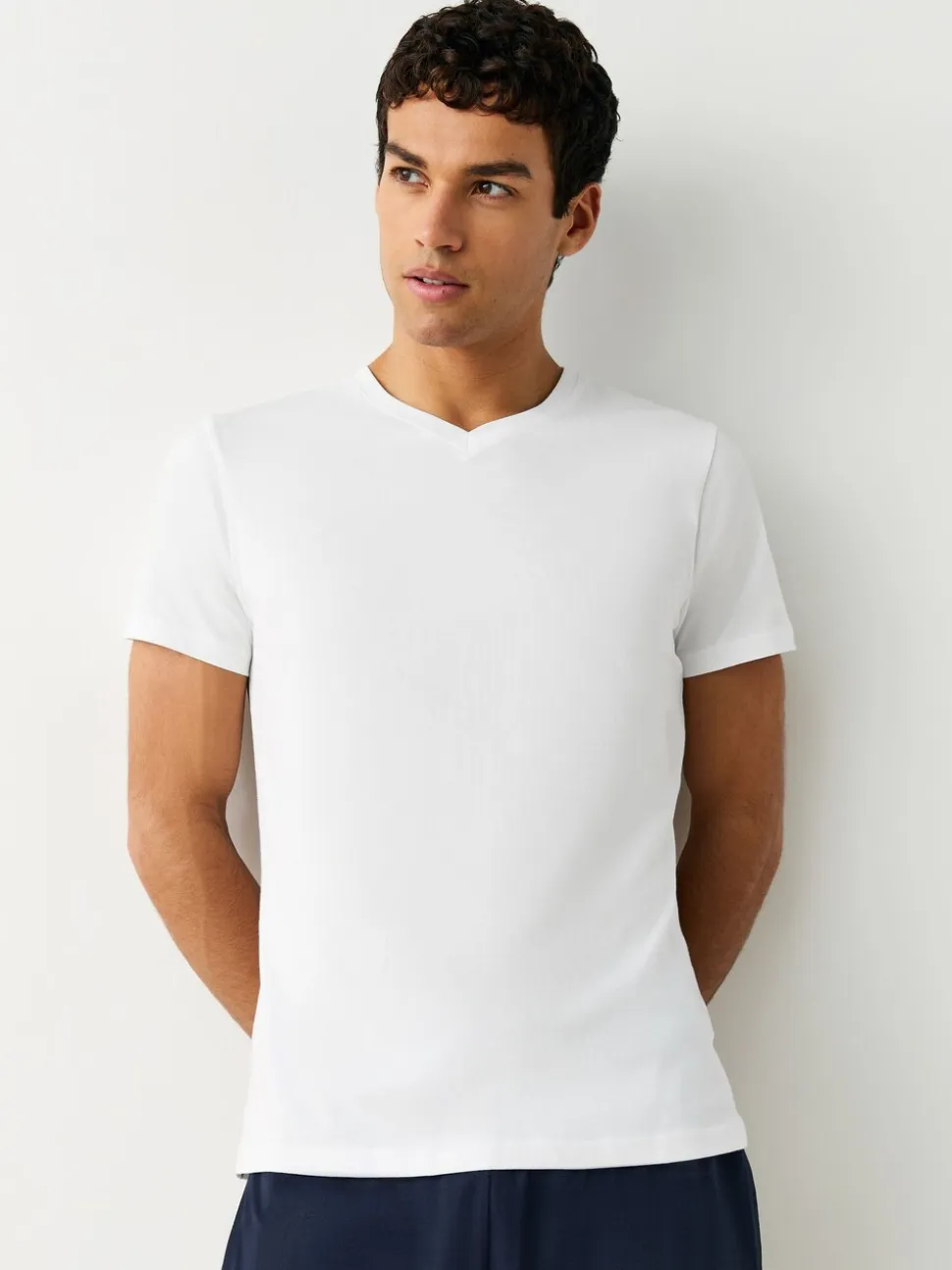 Gemengd - Verpakking van 5 slim-fit 100% katoenen T-shirts met V-hals en laagjes