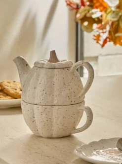 Gespikkelde pompoen stapelbare theepot en theekop