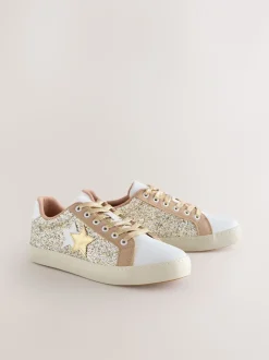 Goud - Forever Comfort® Glitter Star Detail Baseball Lace Up Trainers