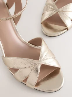 Goud - Forever Comfort® Leather Lattice Front Heeled Sandals
