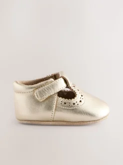 Goud - Leren babyschoen met T-bandje (0 - 24 mnd)