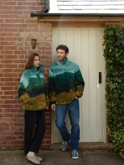 Green Deer Scene - Borg Fleece Zip Neck
