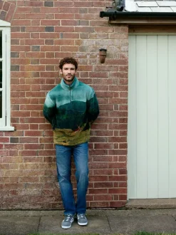 Green Deer Scene - Borg Fleece Zip Neck