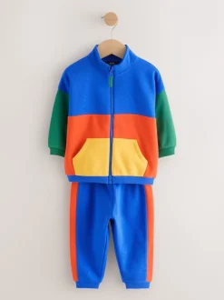 Green/Blue Colourblock - Funnel Neck Zip Sweat and Joggers Set (3mths-7yrs)