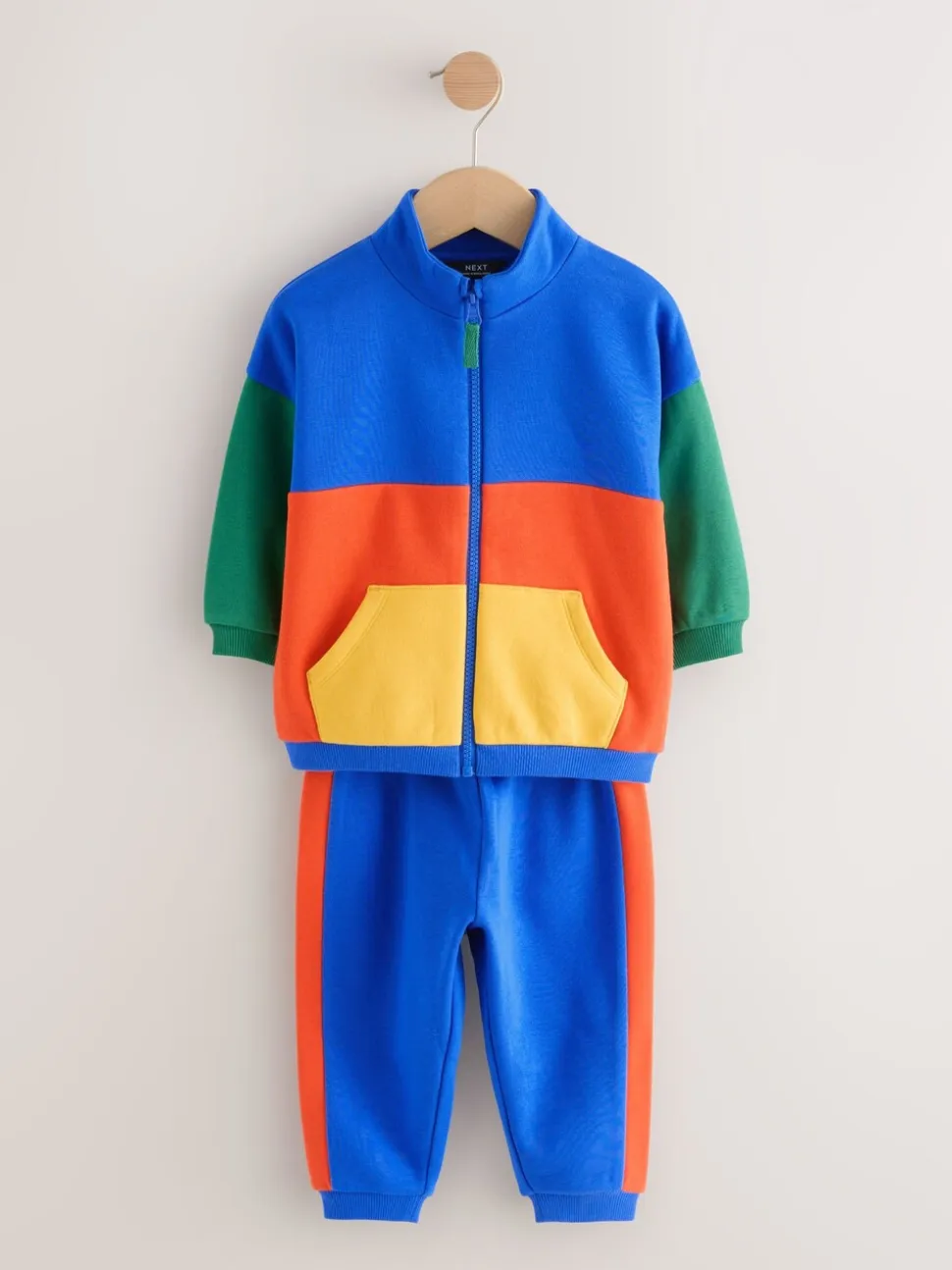 Green/Blue Colourblock - Funnel Neck Zip Sweat and Joggers Set (3mths-7yrs)