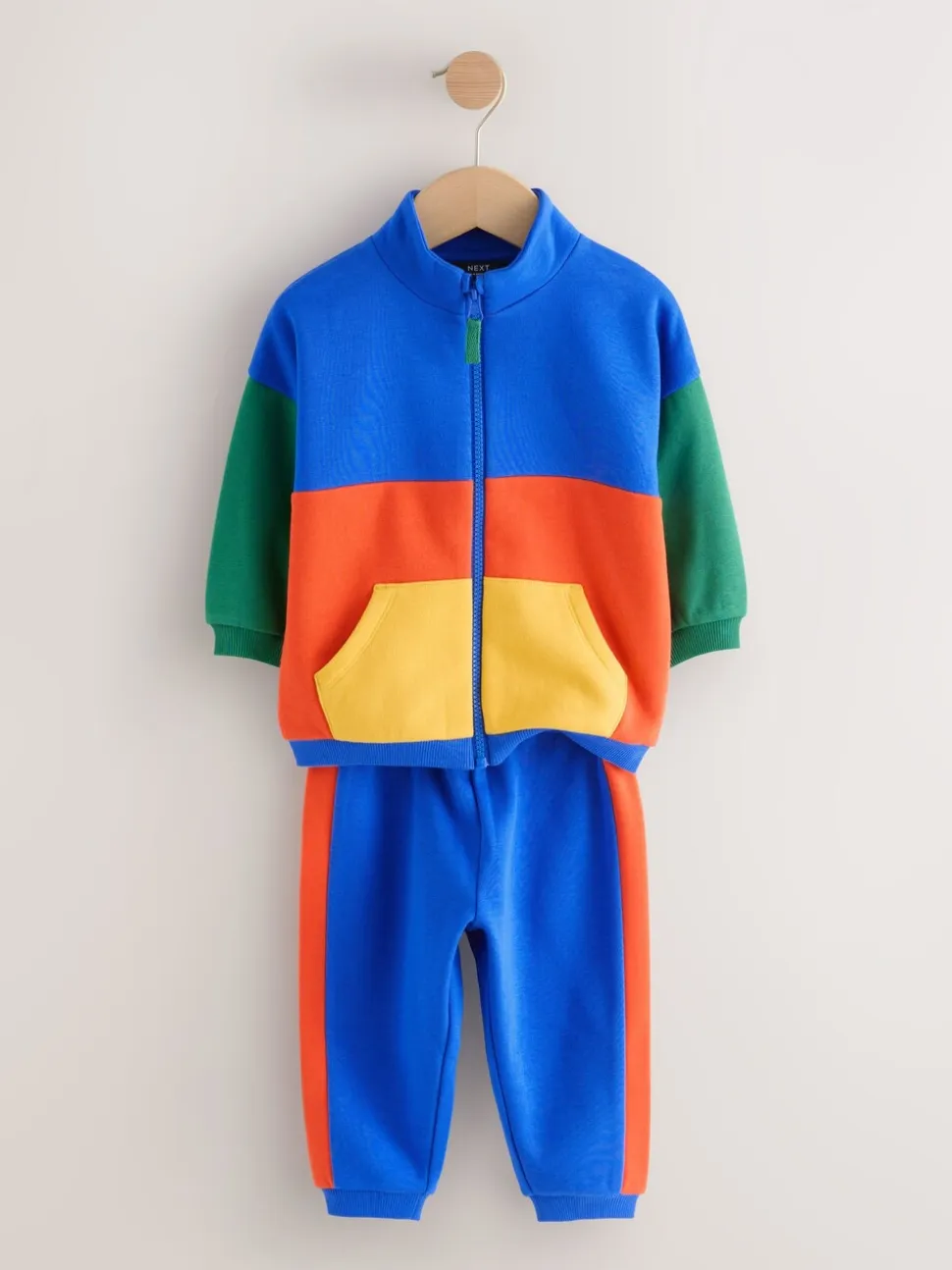 Green/Blue Colourblock - Funnel Neck Zip Sweat and Joggers Set (3mths-7yrs)