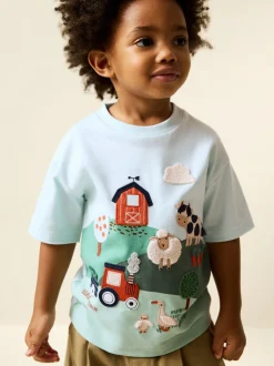Green/Blue Farm - T-shirt met korte mouwen en applicatie (3 mnd - 7 jr)