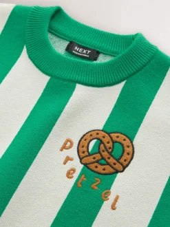 Green/Ecru Pretzel - Gebreide trui met ronde hals (3 mnd - 7 jr)