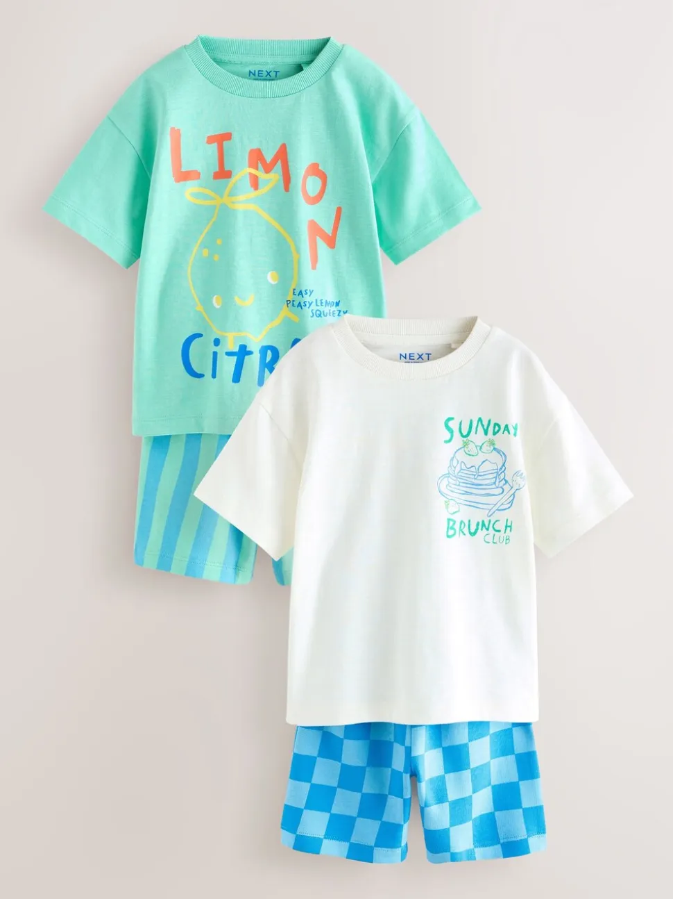 Green/White Food Backprint - Short Sleeve T-Shirt and Shorts Set 2 Pack (3mths-7yrs)