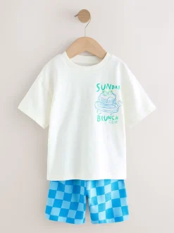 Green/White Food Backprint - Short Sleeve T-Shirt and Shorts Set 2 Pack (3mths-7yrs)