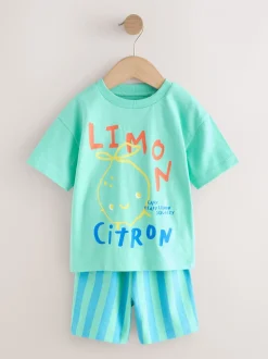 Green/White Food Backprint - Short Sleeve T-Shirt and Shorts Set 2 Pack (3mths-7yrs)