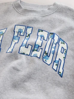 Grey/Blue Floral Slogan - Sweatshirt and Flare Leggings Set (3-16yrs)