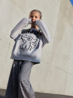 Grey/Gingham Dog - Sweatshirt and Wide Leg Trousers Set (3-16yrs)