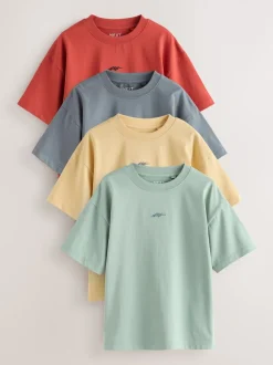 Grey/Yellow/Mineral/Red - Short Sleeve Logo Chest Graphic T-Shirts 4 Pack (3-16yrs)
