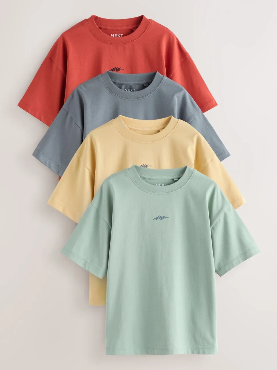 Grey/Yellow/Mineral/Red - Short Sleeve Logo Chest Graphic T-Shirts 4 Pack (3-16yrs)