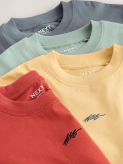 Grey/Yellow/Mineral/Red - Short Sleeve Logo Chest Graphic T-Shirts 4 Pack (3-16yrs)