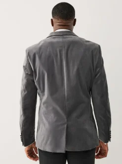 Grijs - Aansluitend - Motionflex stretchyfluwelen Blazer