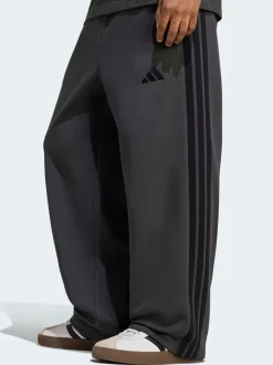 Grijs - adidas Essentials Three Stripes Fleece Wide Leg Trousers
