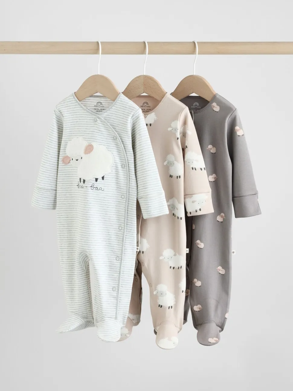 Grijs - Baby Popper Sleepsuits 3 Pack